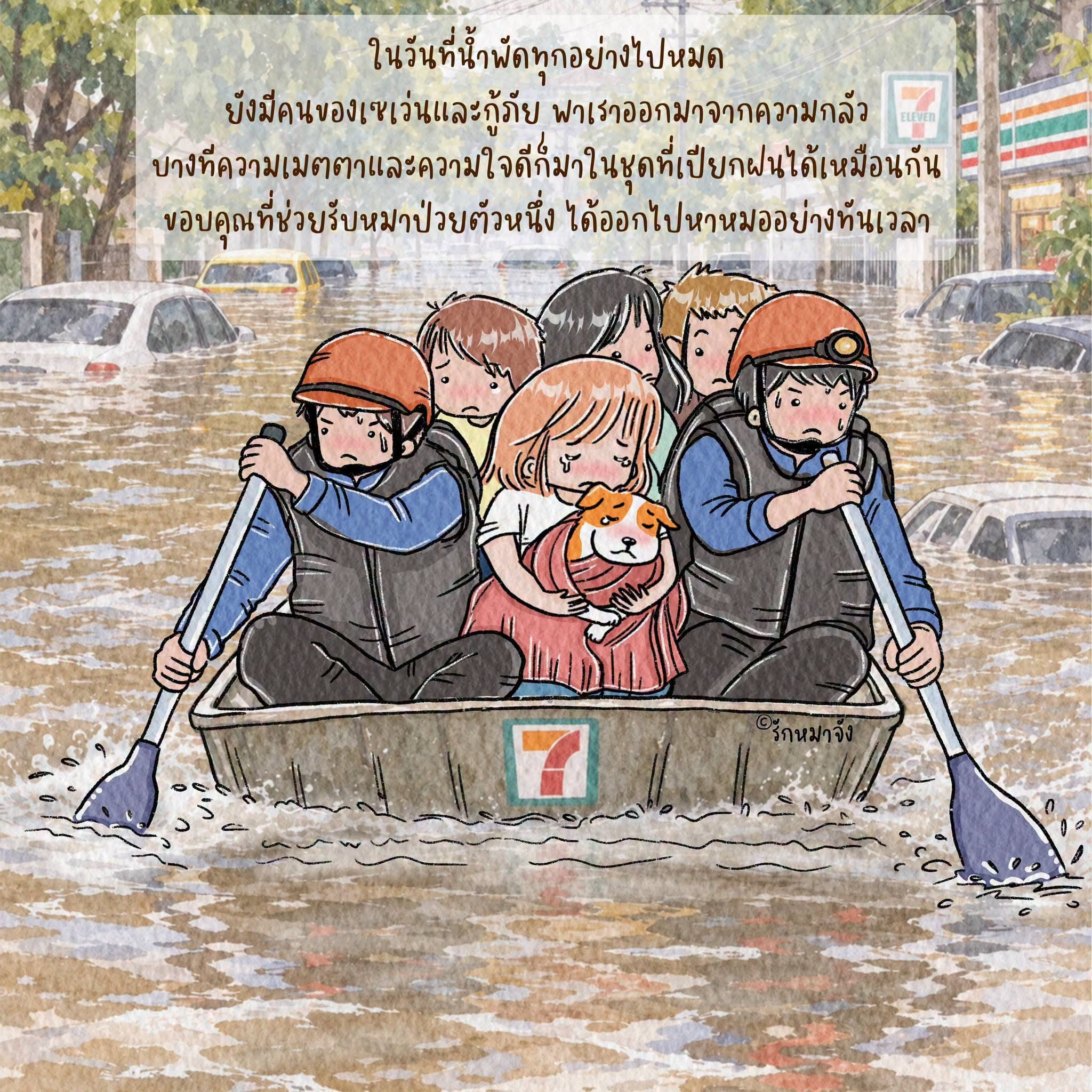 暴雨成灾，流浪狗把7-11门口当避风港：老板心善，它们知道这里能躲雨 - 图片3
