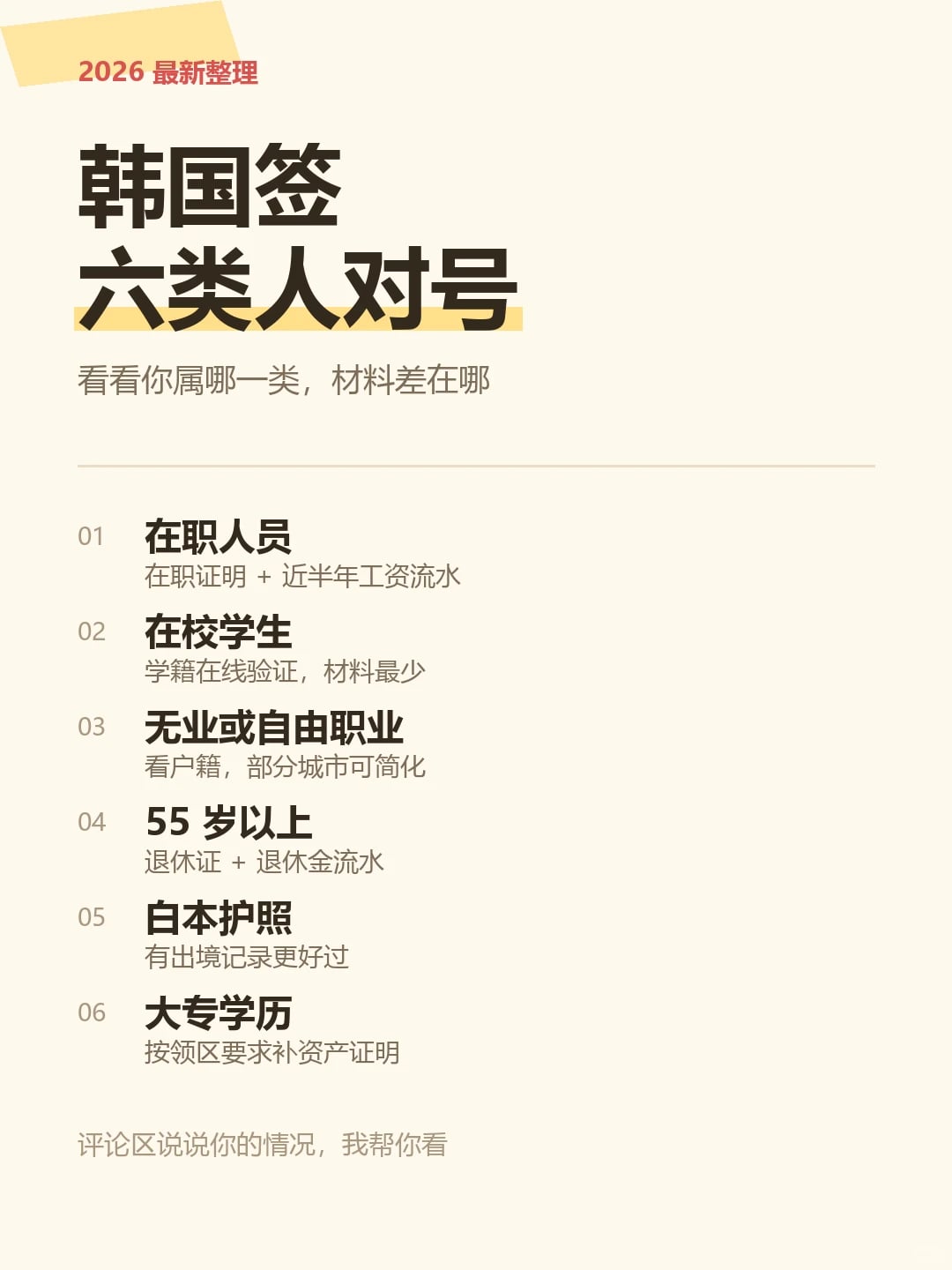 2026韩国签六类人对号入座｜个人需要办吗？