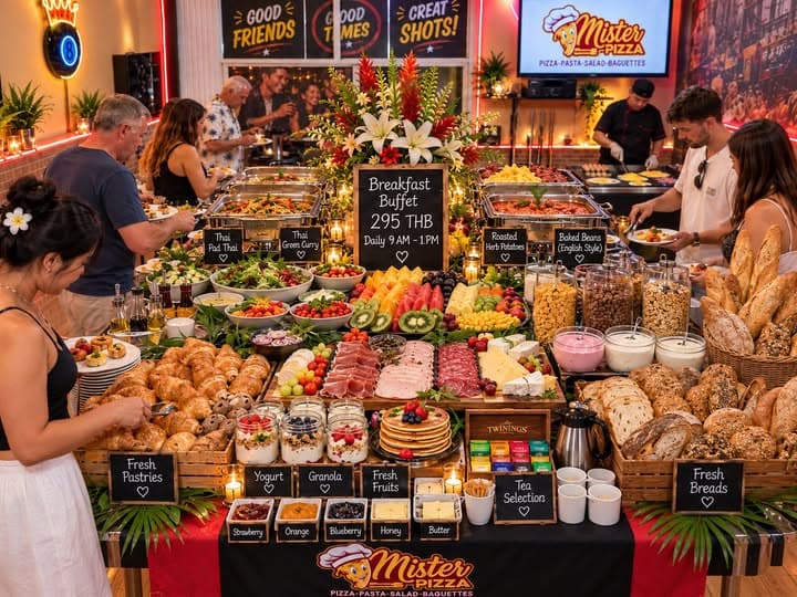11月1日起,Jomtien Mister Pizza早餐自助餐开业特惠半价,295泰铢享中西泰式热菜及鲜榨果汁封面图